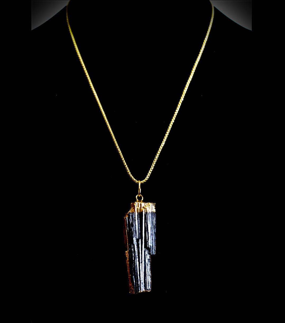 Black Tourmaline with 14K Gold Protection Pendant Necklace